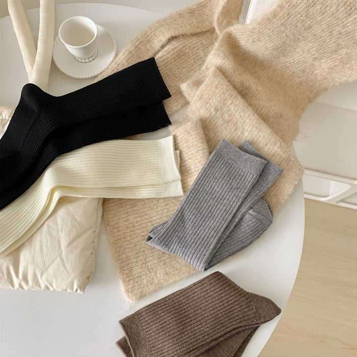 Wholesale Woolen socks in autumn and winter, solid color, vertical stripes, woolen midsole socks, thick and warm, stacked long socks