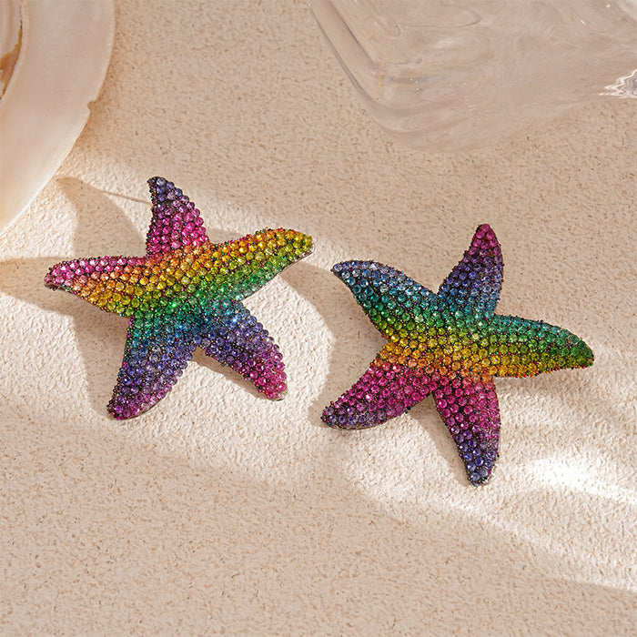 Wholesale Light luxury diamond studded starfish silver needle earrings with simple personality, niche temperament, and high-end feel