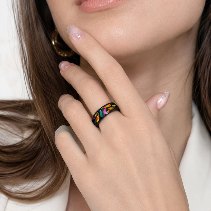 Wholesale Rainbow Feather Stainless Steel Ring Fashion Jewelry Accessory