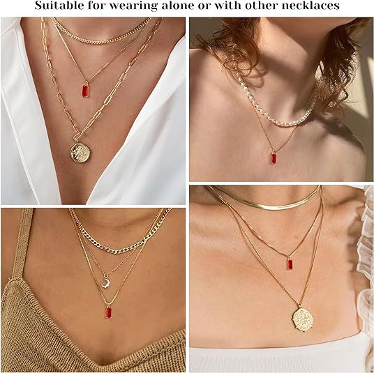 Wholesale Square Birthstone Colored Zircon Pendant Color Preserving Box Chain Necklace