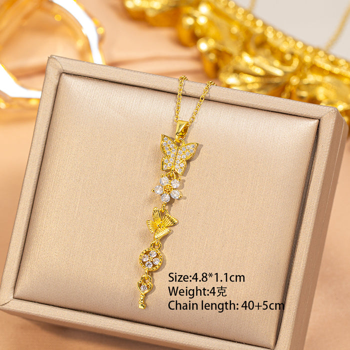 Wholesale Gold Plated Titanium Steel Floral Pendant Necklace Stylish Gift MOQ≥2