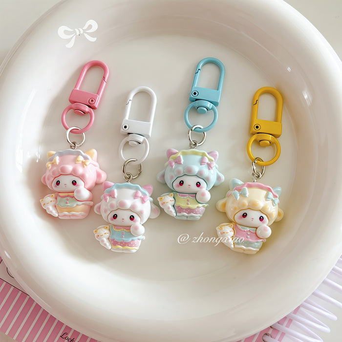 Wholesale Cute Resin Bow Lamb Keychain Cartoon Pink Bag Charm Fashion Accessory Gift For Girls