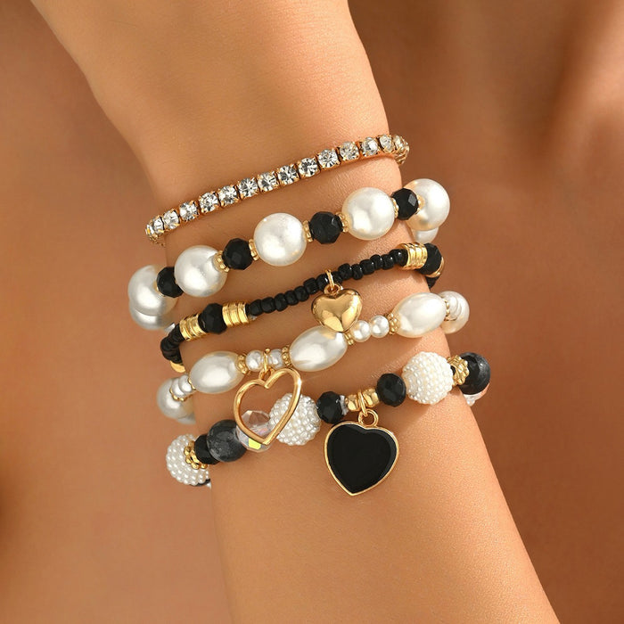 Wholesale Beaded Bracelet Set 5-Piece Heart Design Stackable Bracelets