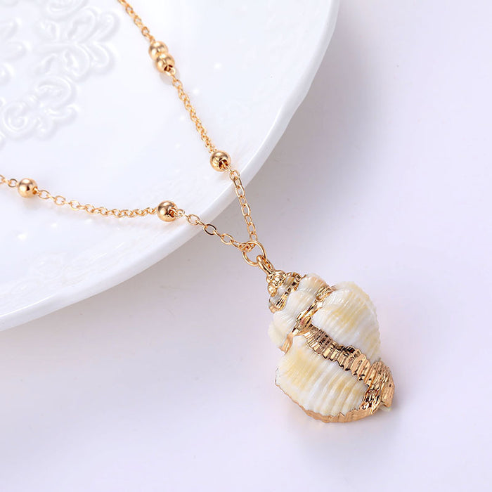 Wholesale Bohemian Beach Style Shell Pendant Necklace Gold Plated Edge Jewelry Accessory MOQ≥2