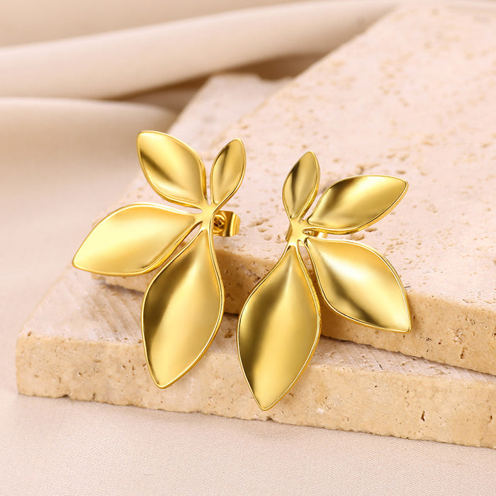 Wholesale simple leaf earrings stainless steel pendant leaf earrings