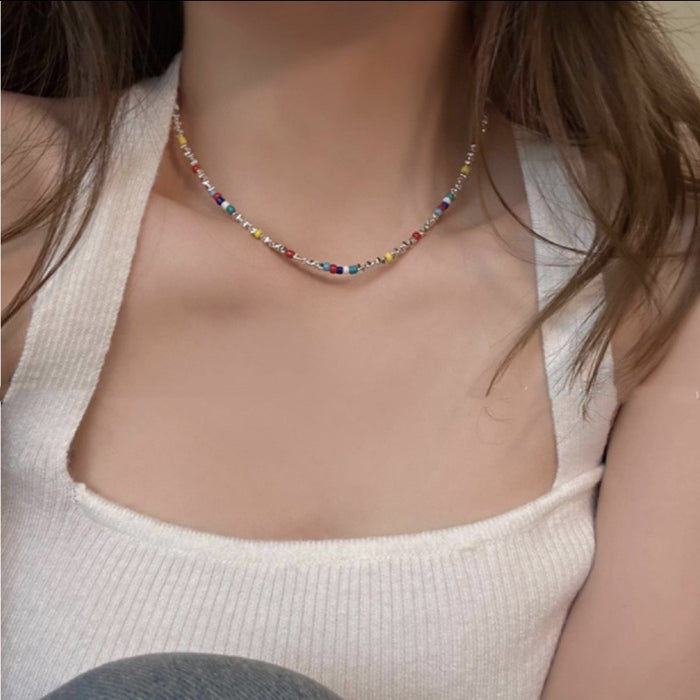 Wholesale Colorful stacked bead necklace, light luxury necklace, niche design, collarbone chain, necklace