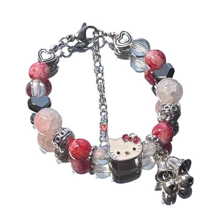 Wholesale Pink Beaded HK Cat Bracelet Fashion Jewelry Accessory Boutique Gift for Women