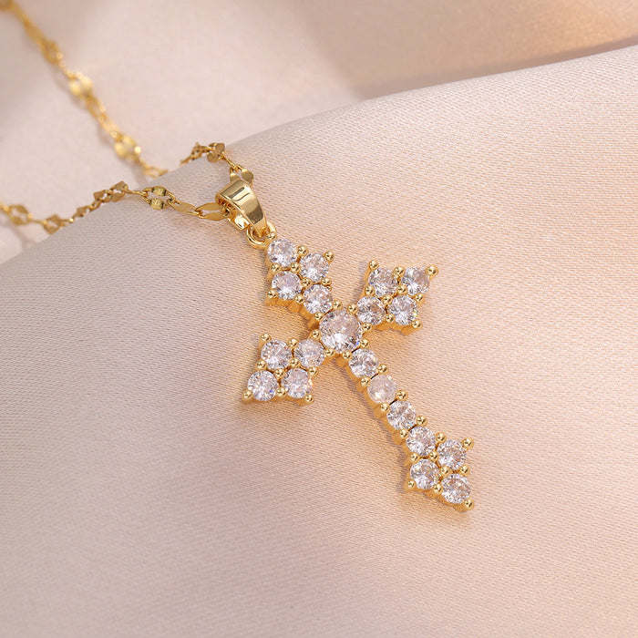 Wholesale New necklace with zircon cross pendant, zircon chain jewelry, fashionable necklace