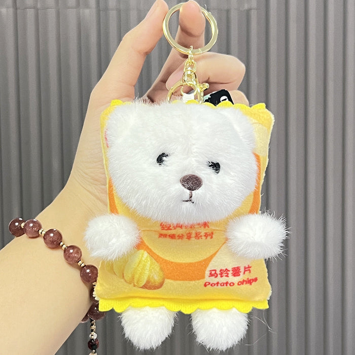 Wholesale Cartoon plush potato chips bear doll creative couple anti-lost keychain cute bag pendant online celebrity gift
