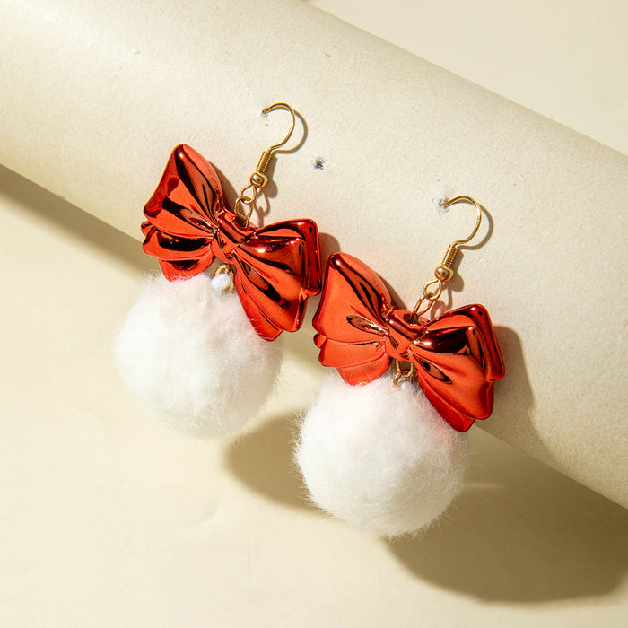 Wholesale Sweet Christmas Bow Tie Pom Pom Earrings Jewelry Accessory Party Wear