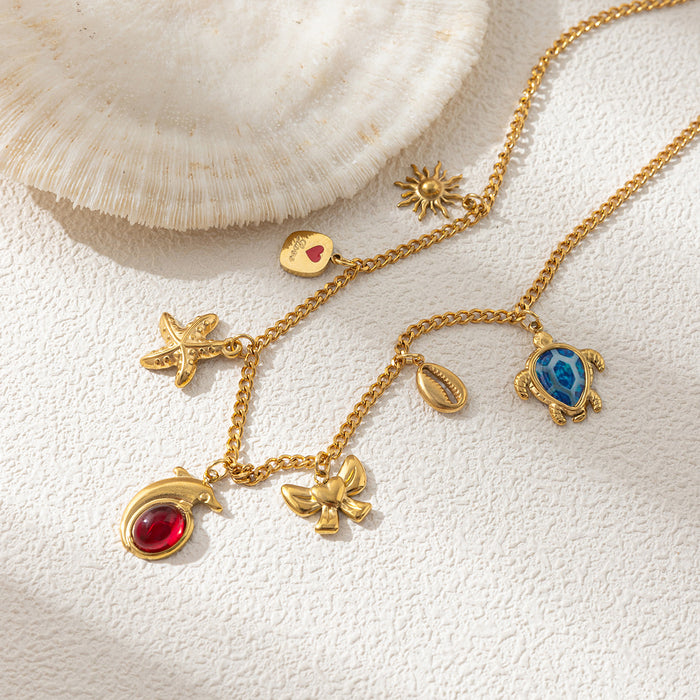 Wholesale Stainless steel beach necklace women's shell pendant starfish fashion collarbone chain heart-shaped butterfly
