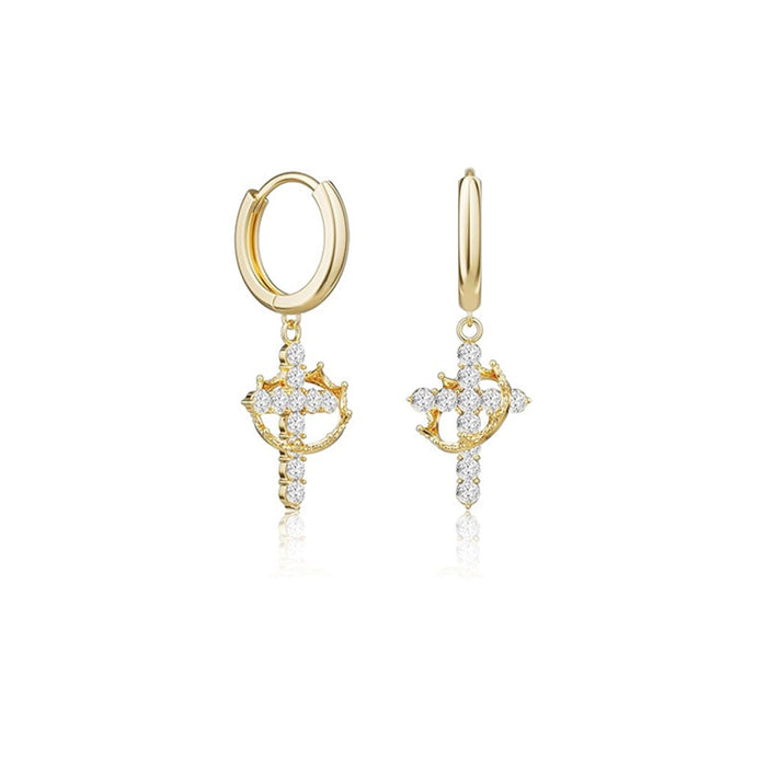 Wholesale Diamond Crown Cross Necklace, Rotatable Circle Versatile Earrings