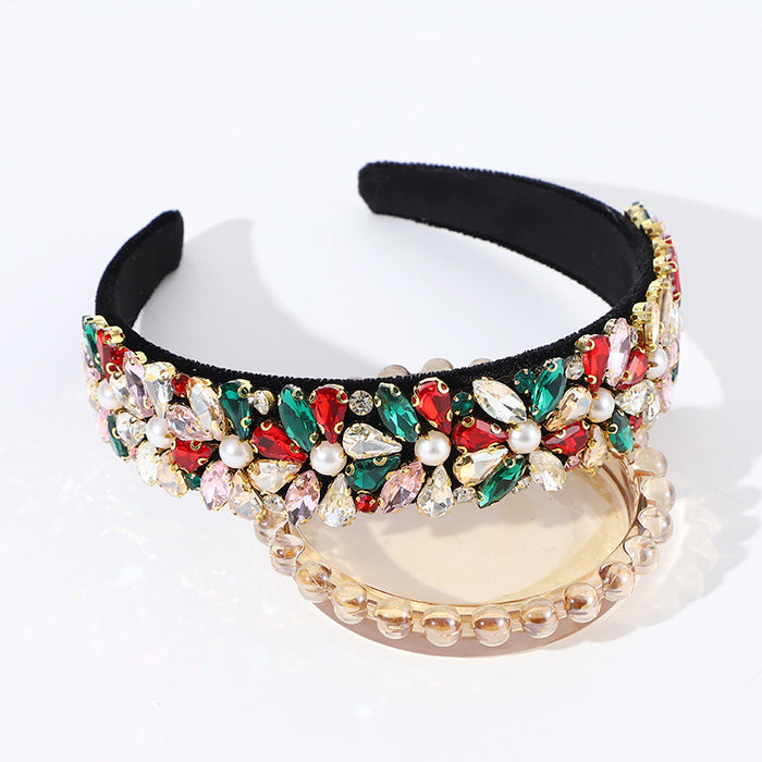 Wholesale Baroque New Half-Flower Novel Stained Glass Diamond Headband Retro Headwear Women' s Full Diamond Exquisite Simple Hair Accessories