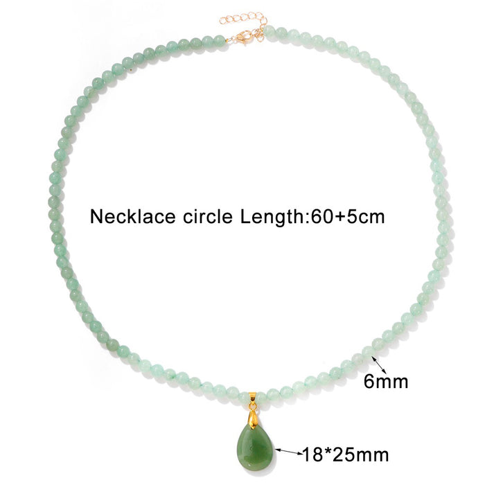 Wholesale 6mm stone bead teardrop pendant long necklace