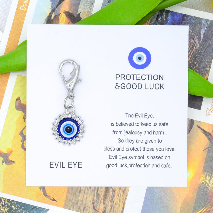 Wholesale Good Luck Card Diamond Devil's Eye Keychain Pendant