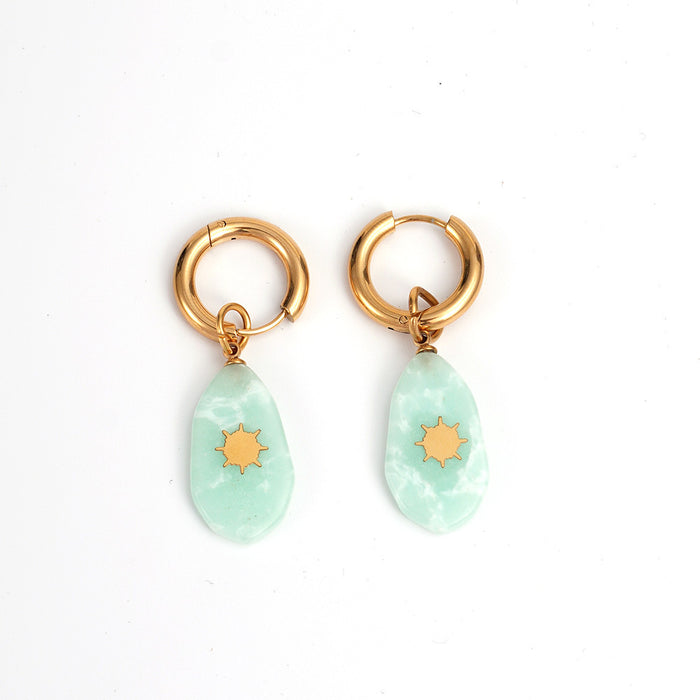 Wholesale Fashionable retro stainless steel necklace with natural stone pendant, light luxury temperament necklace earring set