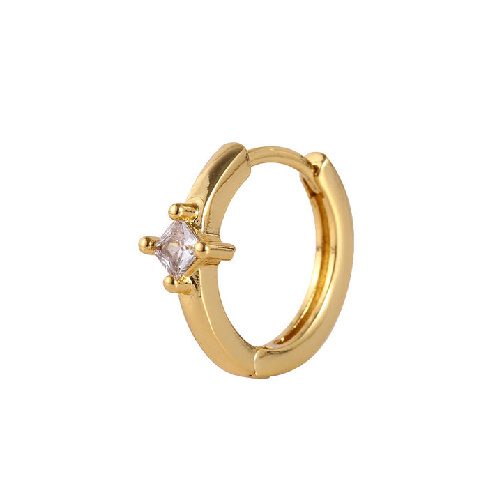 Wholesale Personalized Light Luxury Copper Earnail Geometric Earring Set with Diamond studded Color Diamond Zircon Square Earring Buckle