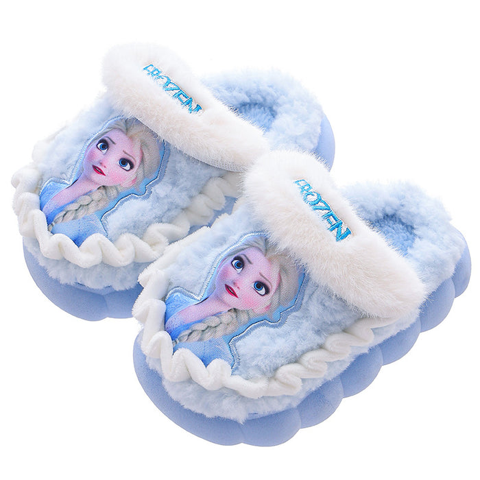 Wholesale Disney Winter Children's Cotton Slippers for Girls Princess Elsa Warm Plus Velvet Thick Bottom Home Girl Cotton Slippers JDC-SP-Langd004