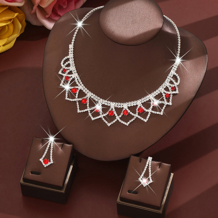 Wholesale Jewelry Wedding Zircon Super Sparkling Water Drop Luxury Necklace Earrings Three Piece Set Wholesale Jewelry