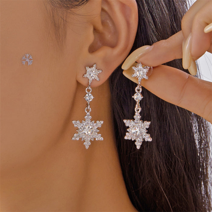 Wholesale Christmas inlaid zirconium snowflake tassel earrings imitation pearl earrings