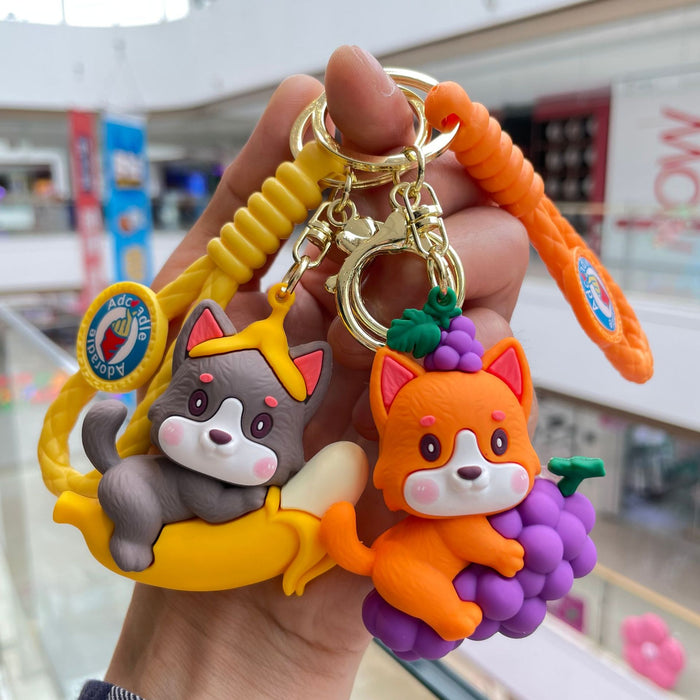 Wholesale Cute fruit soft rubber keychain 3D cartoon bag pendant car keychain