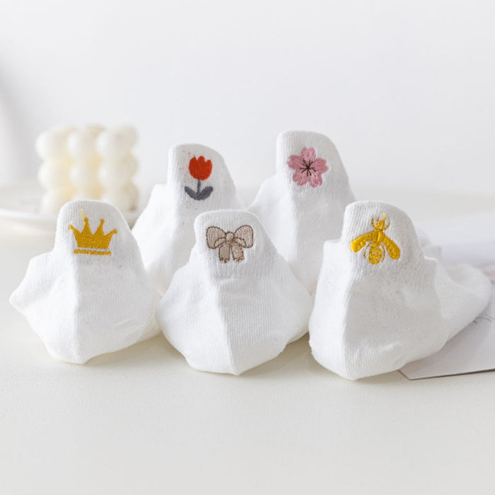 Wholesale Socks Cotton Shallow Socks Embroidered Small Flower Cartoon Short Ship Socks at the Heel
