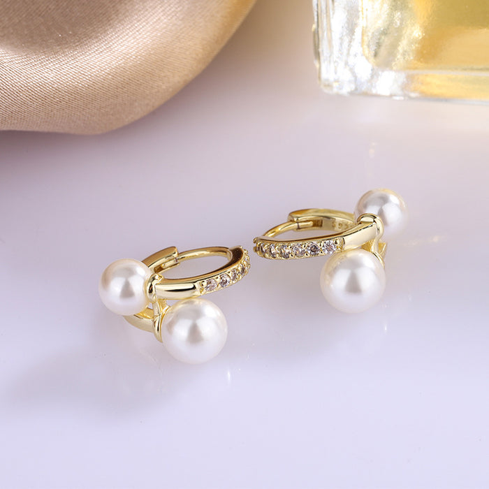 Wholesale  Simple Pearl Earrings Copper Gold-plated  Ear Ring Earrings for Women