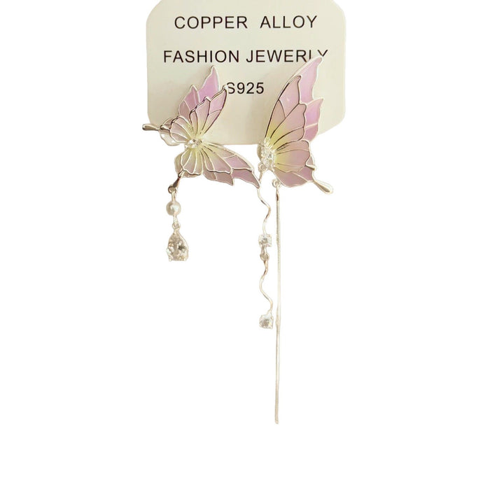 Wholesale Sweet asymmetrical butterfly tassel earrings, flower butterfly earrings, earrings, earrings