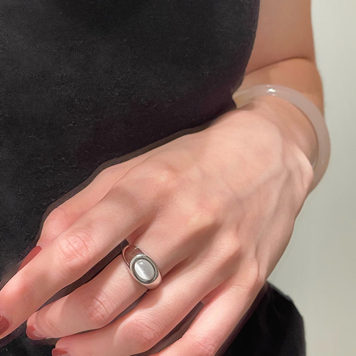 Wholesale Advanced Cat Eye Stone Metal Open Ring, niche retro personality, simple and versatile temperament ring