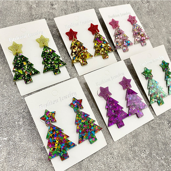 Wholesale Christmas tree earrings flash acrylic ing fashion earrings
