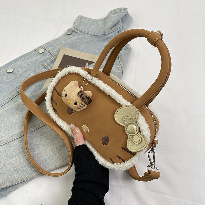 Wholesale Cute cartoon character plush single-shoulder bag with a handle.