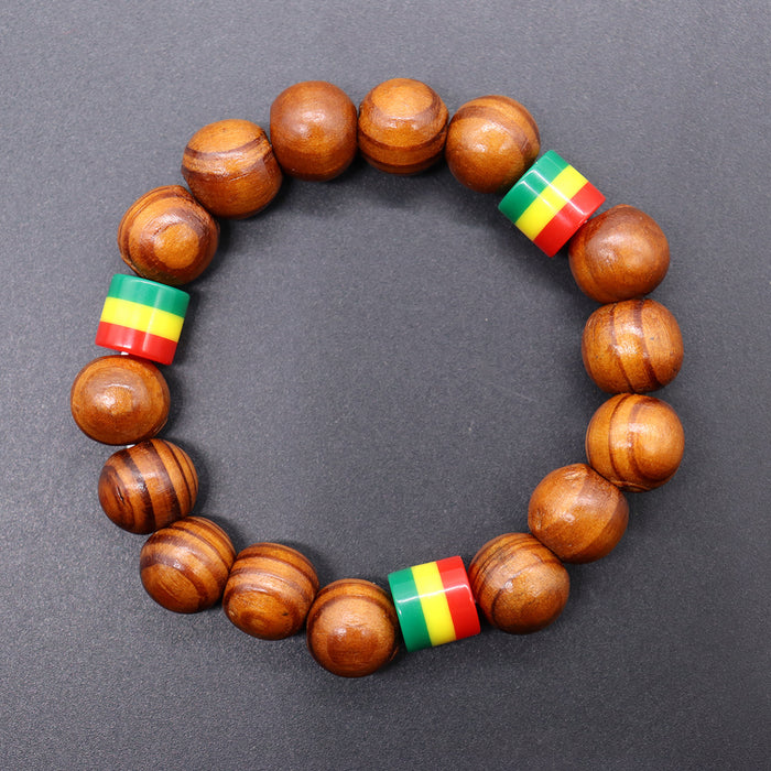 Wholesale Yellow Green Red Black Jamaica Stretch Bracelet Letter Resin Black Gallstone Wooden Beads Jamaica