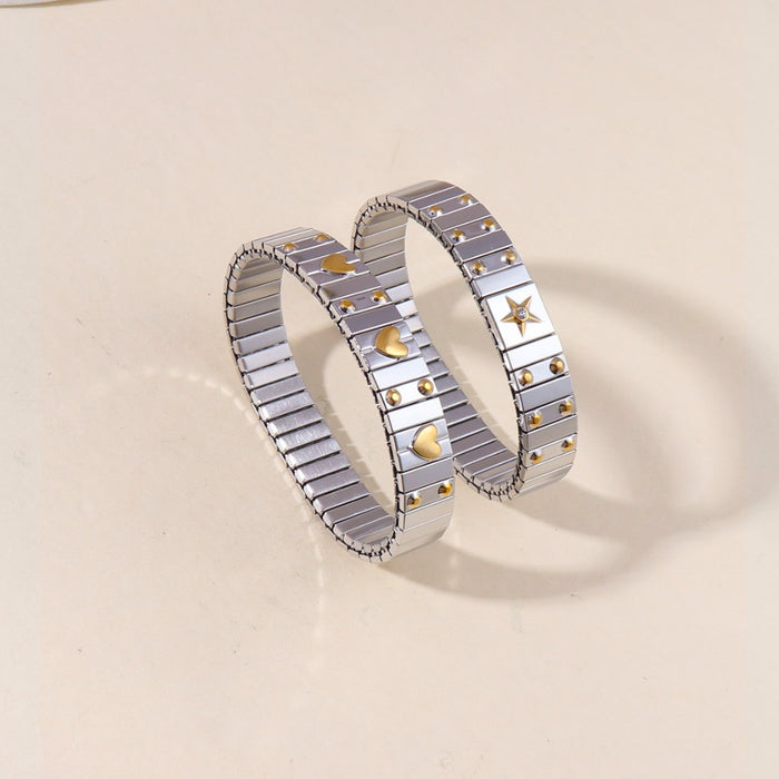 Wholesale Stainless steel bracelet, women's high-end feeling, heart pentagram elastic bracelet
