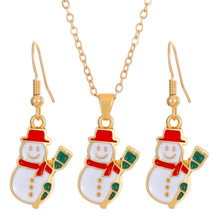 Wholesale Christmas Tree Necklace Christmas Ornaments Elk Socks  Snowman Necklace Earrings Set