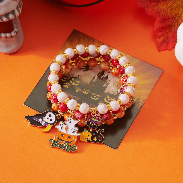 Wholesale  Funny Cartoon Crystal Beaded Bracelet Versatile Witch Pumpkin  Web Wizard Hat Bracelet