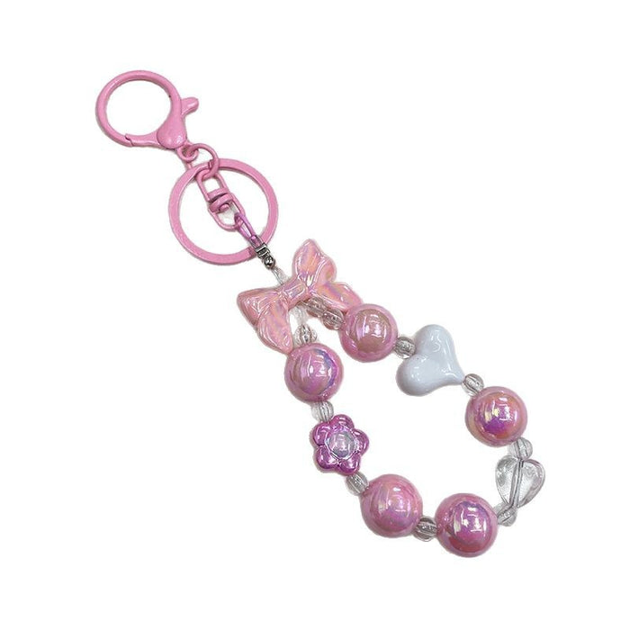 Wholesale White Metal Heart Beaded Keychain - Cute Bag Charm Decorative MOQ≥2