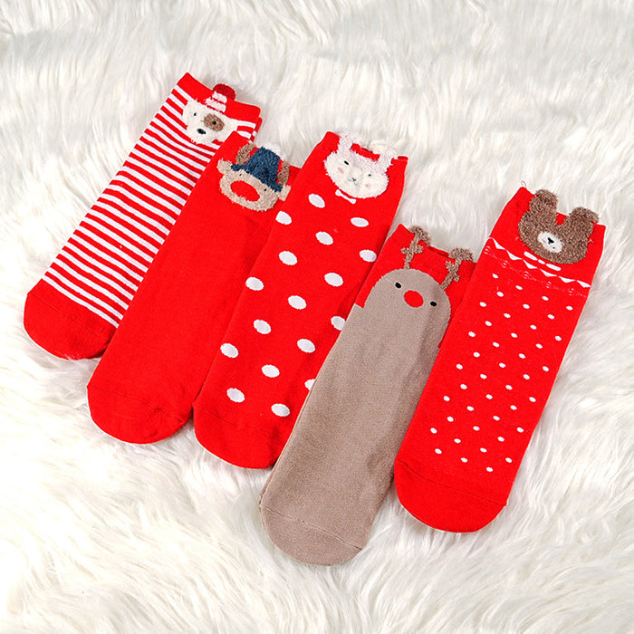 Wholesale  Christmas socks Red Bear socks women' s mid-calf length socks cute autumn and winter cartoon Christmas socks
