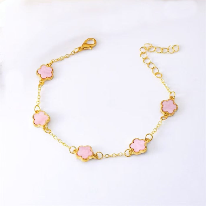 Wholesale Four Leaf Lucky Alhambra Series Gold Red Five Flower Bracelet