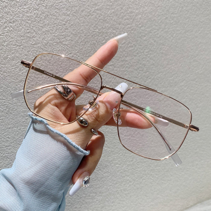 Wholesale Large frame pure titanium wire double beam eyeglass frame, myopia can be matched with degree anti blue light flat lens