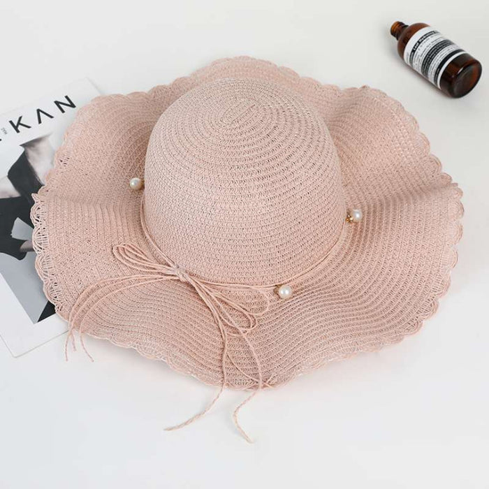 Wholesale Fashionable pearl woven straw hat, sun shading and sun protection hat, versatile