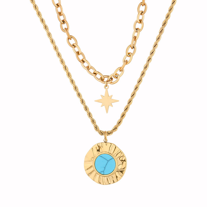 Wholesale stainless steel natural turquoise necklace