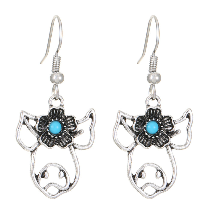 Wholesale Retro Bohemian Turquoise Hollow Earrings