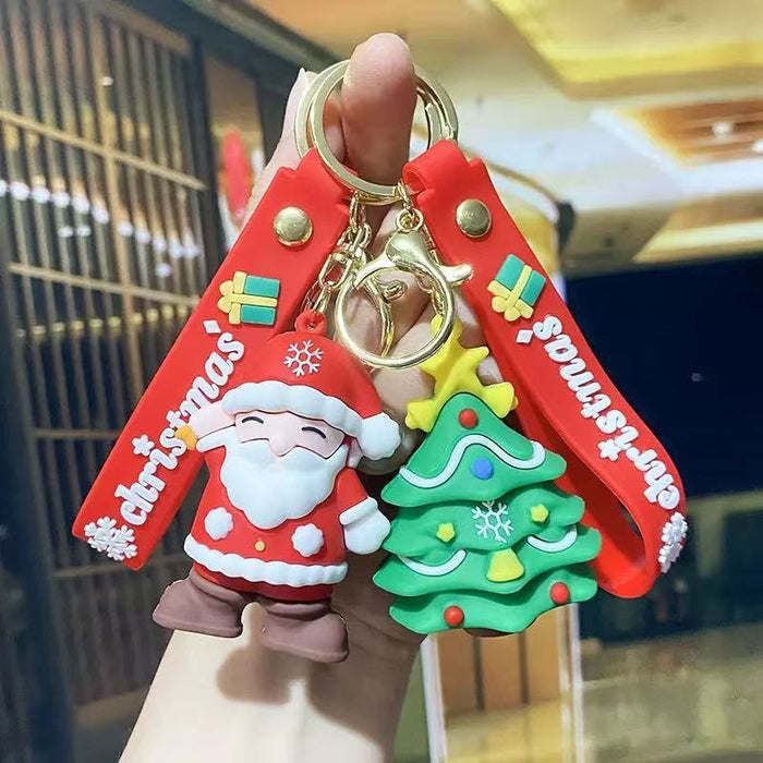 Wholesale PVC Christmas Cartoon Santa Reindeer Keychain Pendant MOQ≥2