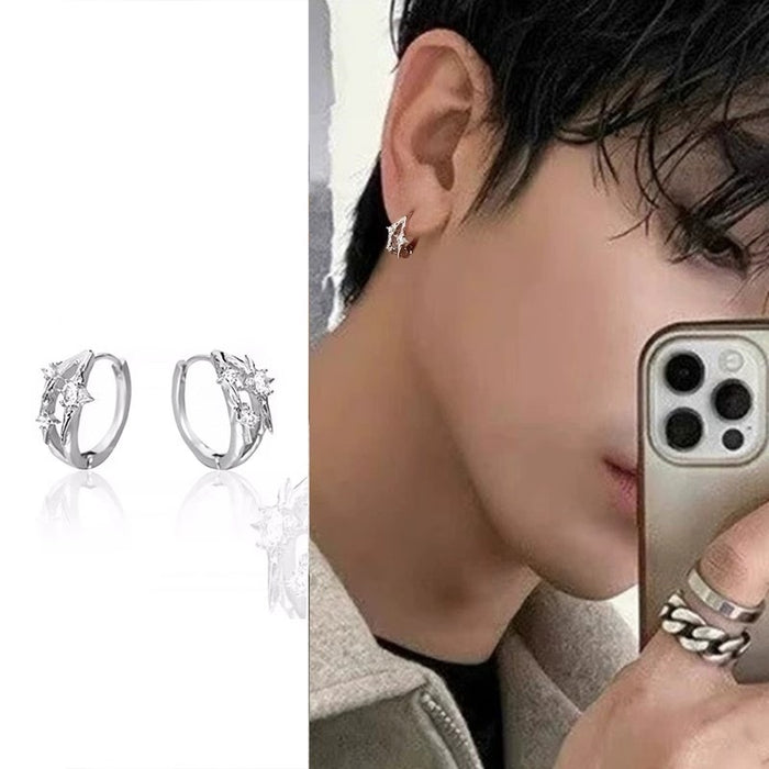 Wholesale New diamond studded earrings for men with a high-end feel. Zircon hollowed out earrings with simple design and personalized ear loops