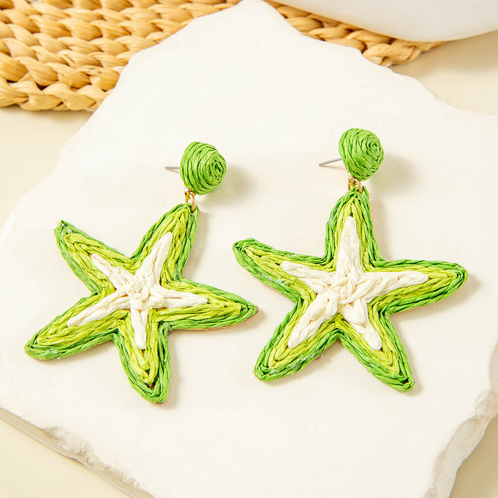 Wholesale hand woven raffia grass holiday style earrings summer color matching beach style earrings