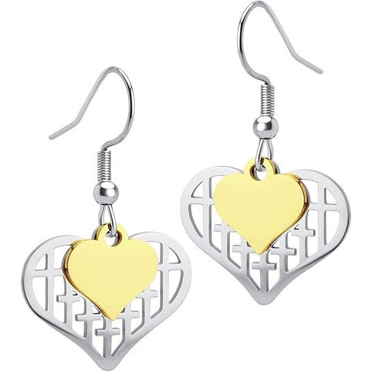 Wholesale Double matching heart-shaped stainless steel earrings pendant earrings, new style