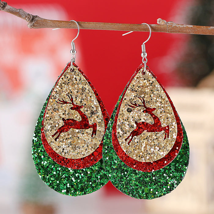 Wholesale Leather Christmas Elk Drop Earrings Hollow Design Jewelry Accessory