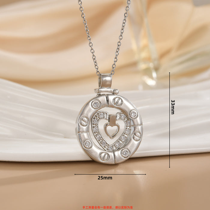 Wholesale Heart-shaped element,  circular hollowed-out titanium steel clavicle necklace