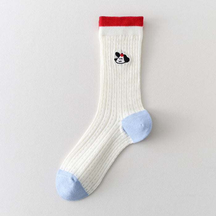 Wholesale New mesh breathable mid tube socks with cartoon embroidery