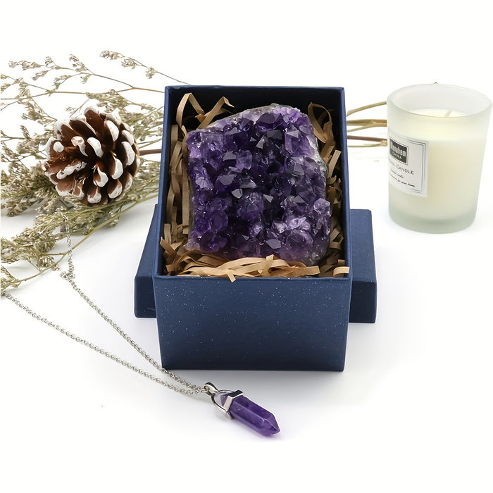 Wholesale Amethyst pendant necklace gift box jewelry set